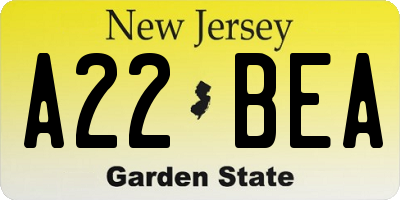 NJ license plate A22BEA