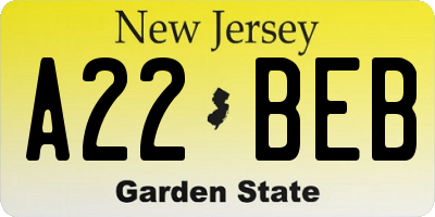 NJ license plate A22BEB