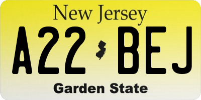 NJ license plate A22BEJ