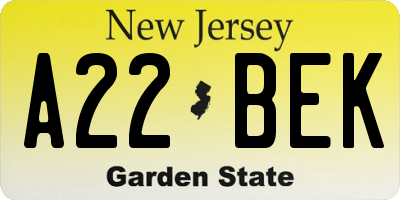 NJ license plate A22BEK