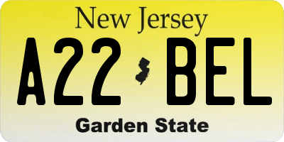 NJ license plate A22BEL