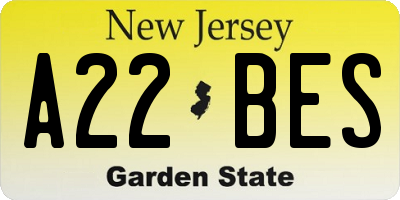 NJ license plate A22BES
