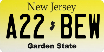 NJ license plate A22BEW