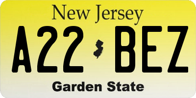 NJ license plate A22BEZ