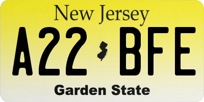 NJ license plate A22BFE