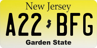 NJ license plate A22BFG