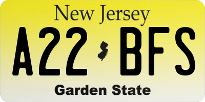 NJ license plate A22BFS