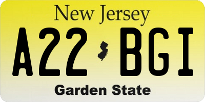 NJ license plate A22BGI