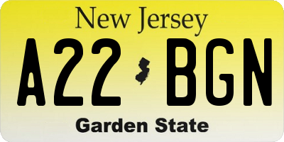 NJ license plate A22BGN