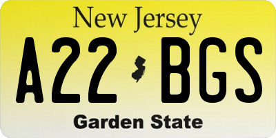 NJ license plate A22BGS