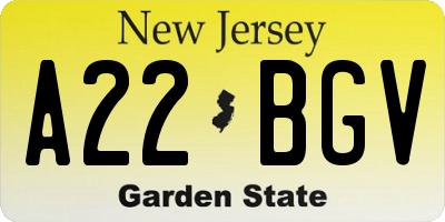 NJ license plate A22BGV