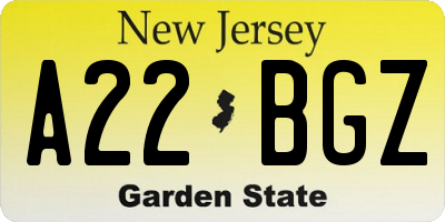 NJ license plate A22BGZ