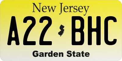 NJ license plate A22BHC