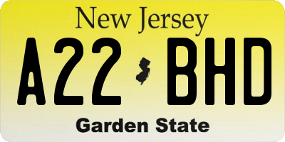NJ license plate A22BHD