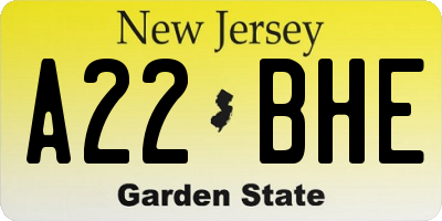 NJ license plate A22BHE