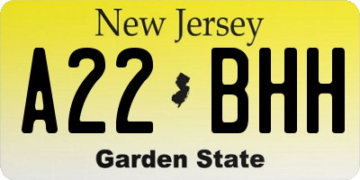 NJ license plate A22BHH