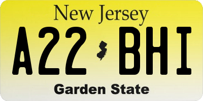 NJ license plate A22BHI