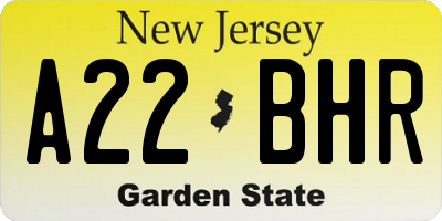 NJ license plate A22BHR