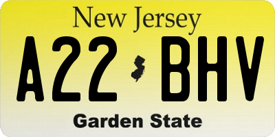 NJ license plate A22BHV