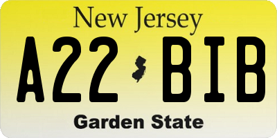 NJ license plate A22BIB