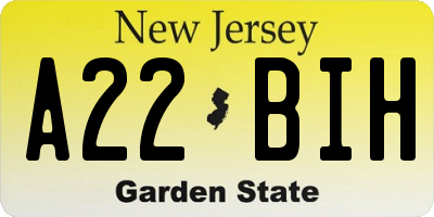 NJ license plate A22BIH