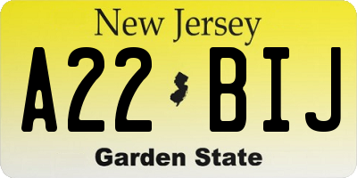NJ license plate A22BIJ