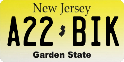 NJ license plate A22BIK