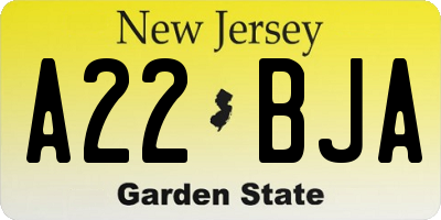 NJ license plate A22BJA
