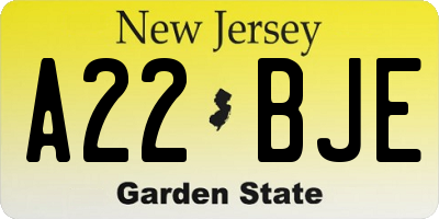 NJ license plate A22BJE