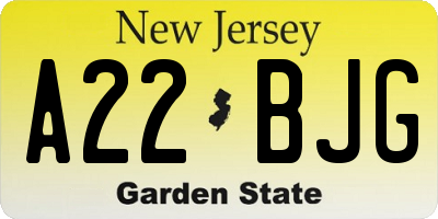 NJ license plate A22BJG