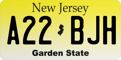NJ license plate A22BJH
