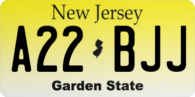 NJ license plate A22BJJ