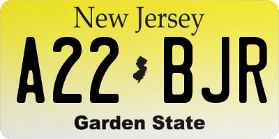 NJ license plate A22BJR