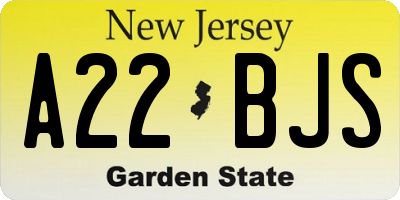 NJ license plate A22BJS