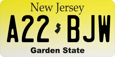 NJ license plate A22BJW