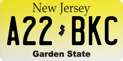 NJ license plate A22BKC