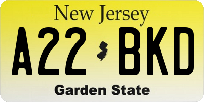 NJ license plate A22BKD