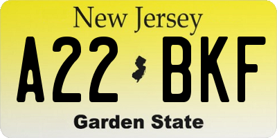 NJ license plate A22BKF