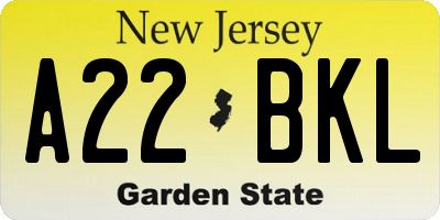 NJ license plate A22BKL