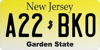 NJ license plate A22BKO