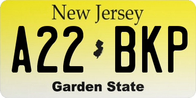 NJ license plate A22BKP