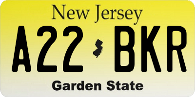 NJ license plate A22BKR
