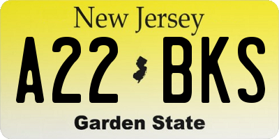 NJ license plate A22BKS