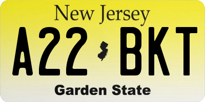NJ license plate A22BKT