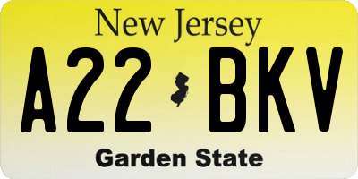 NJ license plate A22BKV
