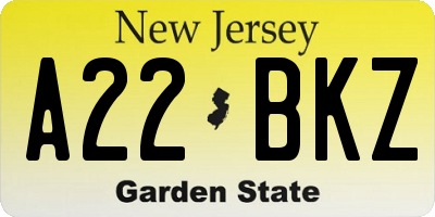 NJ license plate A22BKZ