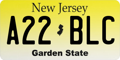 NJ license plate A22BLC