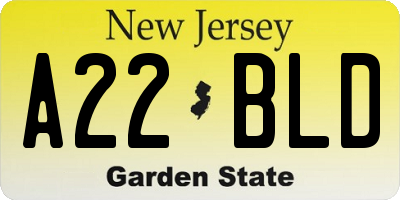 NJ license plate A22BLD