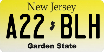 NJ license plate A22BLH