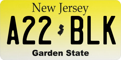 NJ license plate A22BLK
